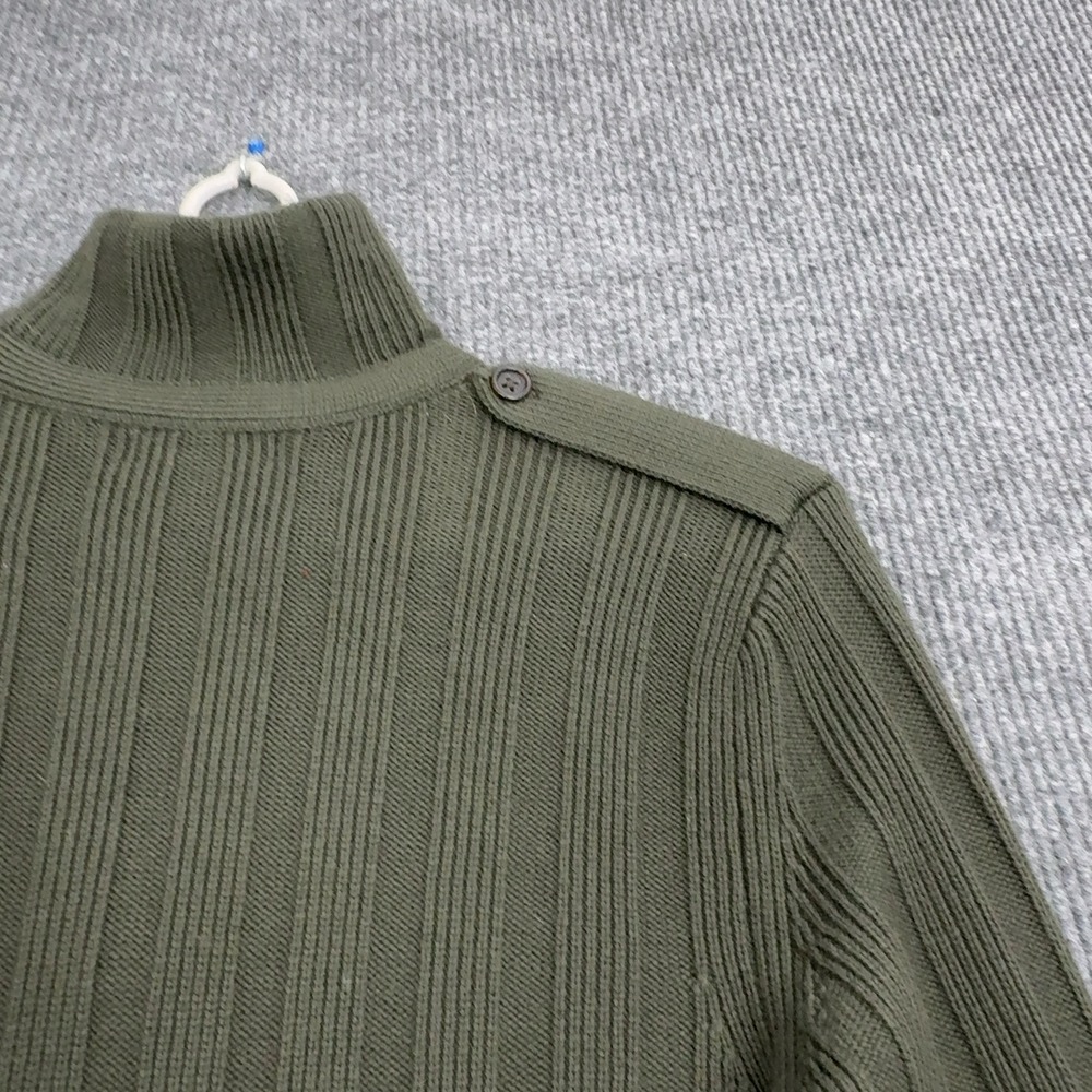 Banana Republic Sweater Men L Green Merino Wool Ribbed Mock Neck Button Military - Picture 6 of 7